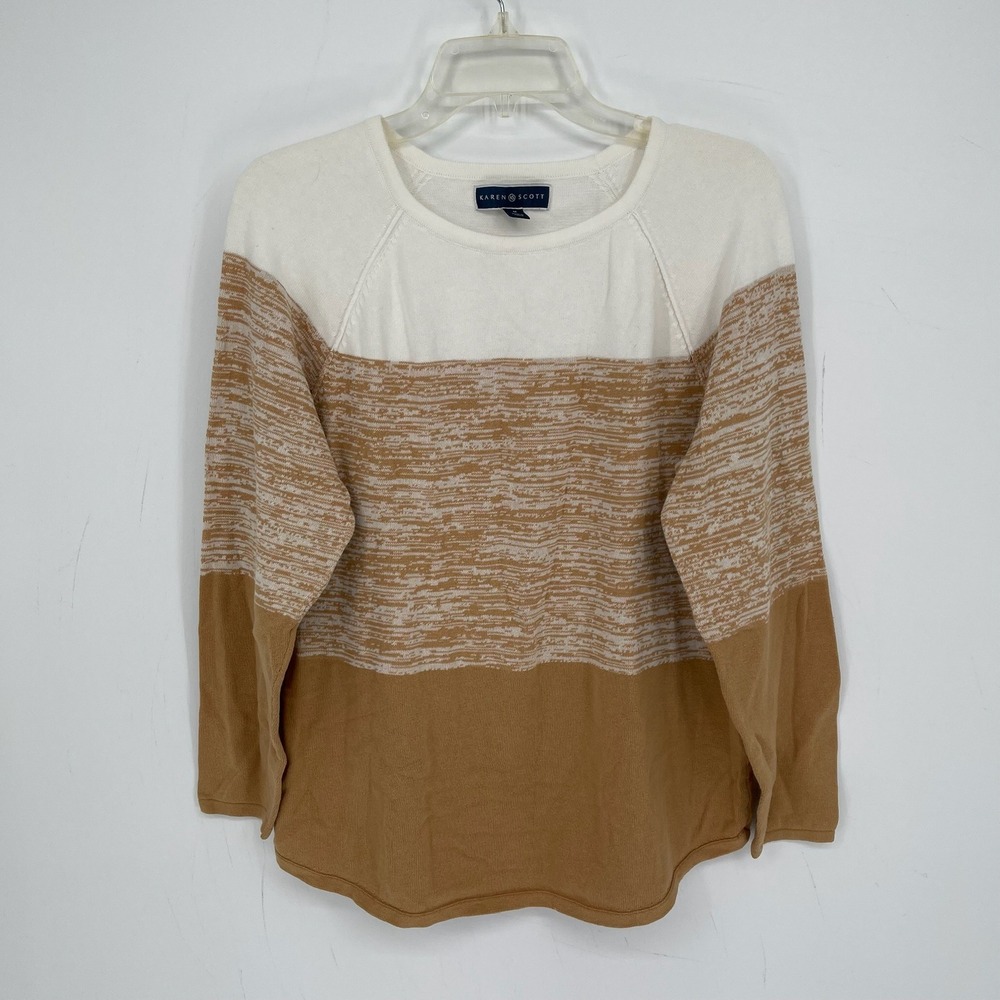 Karen Scott Women's Tan Colorblock Raglan Sleeve Knit Sweater Size M